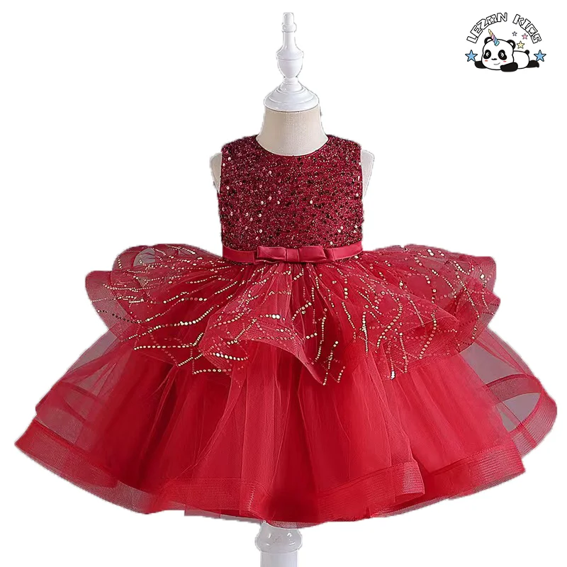 LEZONKIDS - Latest Design Sparkling Sleeveless Dress Ivory Flower and Tulle Flower Girl Ball Gown Dress